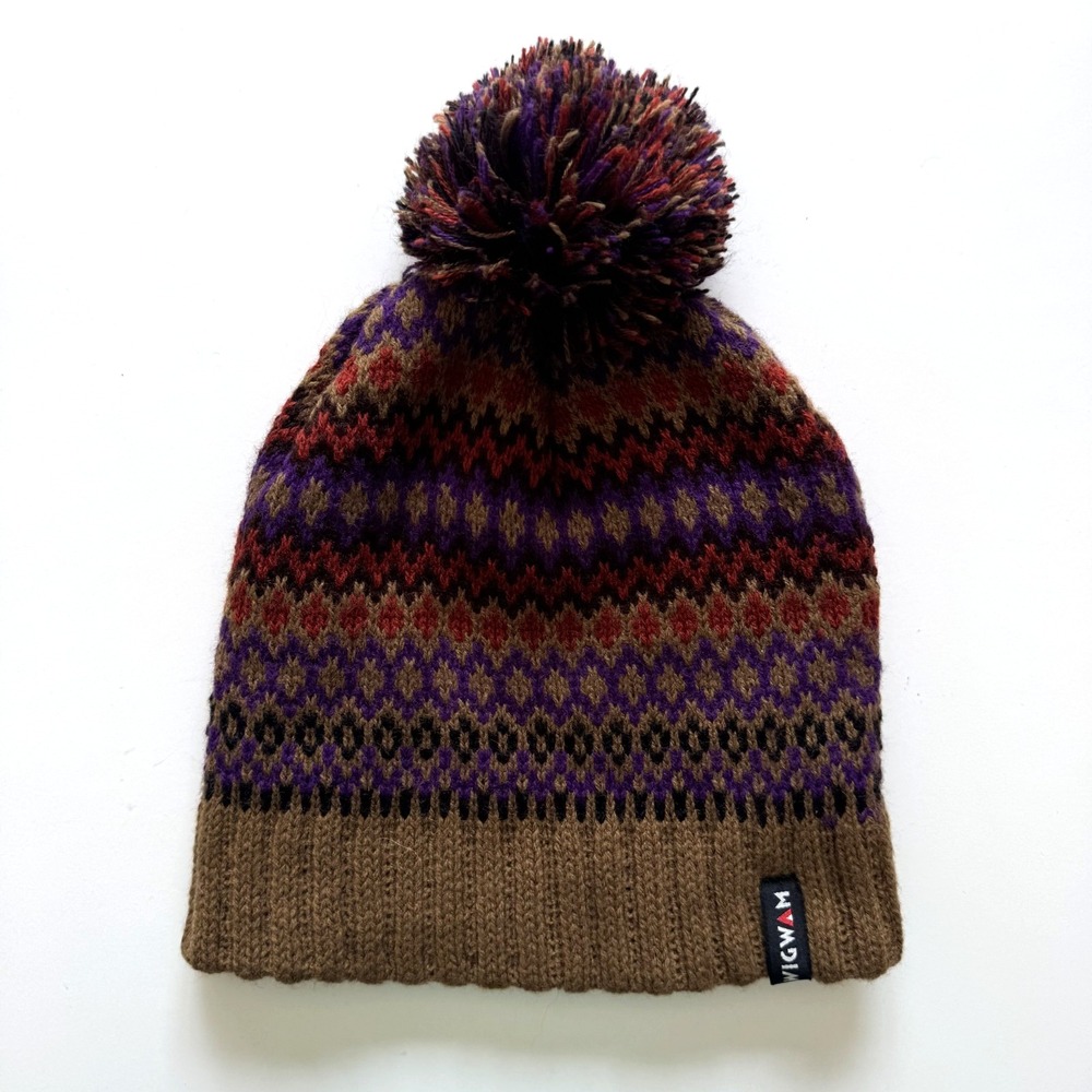 WIGWAM Pom Pom Beanie Hat Adult One Size Brown Orange Cap